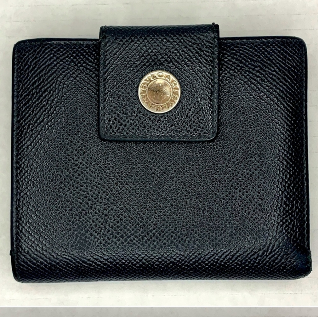 Bulgari Black Leather Wallet With Gold Accent